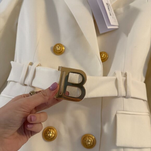 NWT Balmain Wool Mini Dress Jacket With Gold Tone Buttons Lapel Sz 44 - Picture 7 of 11